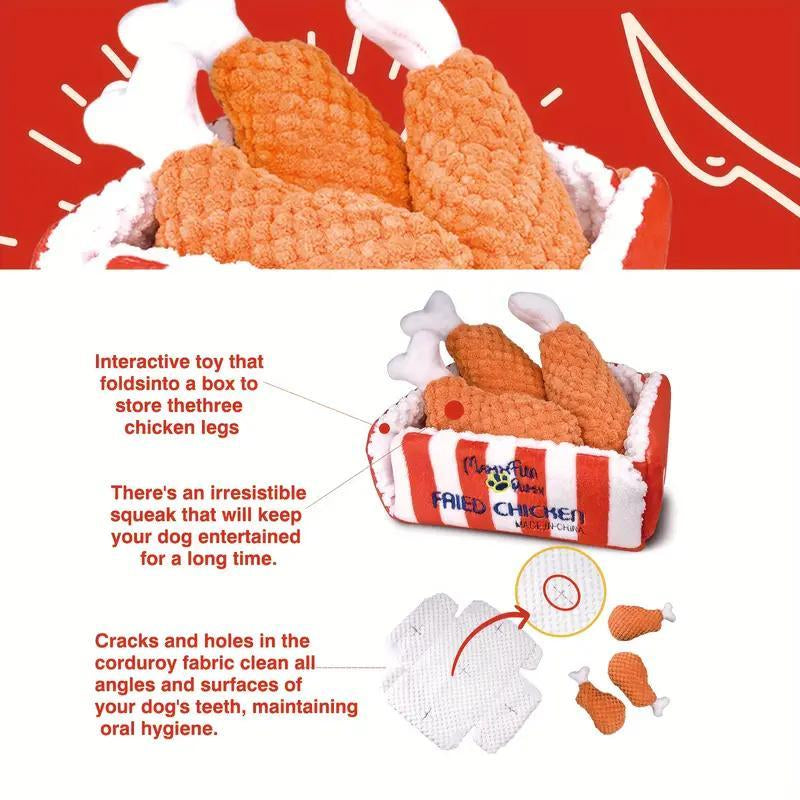 Fried Chicken Design Pet Plush Toy, 1 Set Interactive Dog Toy with Squeaker, Pet Stress Relief Game, Hide Treat Food Puzzle Toy for Medium to Large Dog, Valentine'S Day Gift