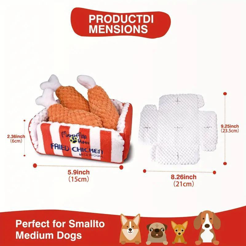 Fried Chicken Design Pet Plush Toy, 1 Set Interactive Dog Toy with Squeaker, Pet Stress Relief Game, Hide Treat Food Puzzle Toy for Medium to Large Dog, Valentine'S Day Gift