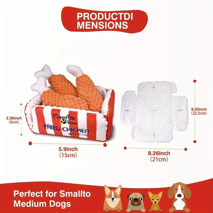 Fried Chicken Design Pet Plush Toy, 1 Set Interactive Dog Toy with Squeaker, Pet Stress Relief Game, Hide Treat Food Puzzle Toy for Medium to Large Dog, Valentine'S Day Gift