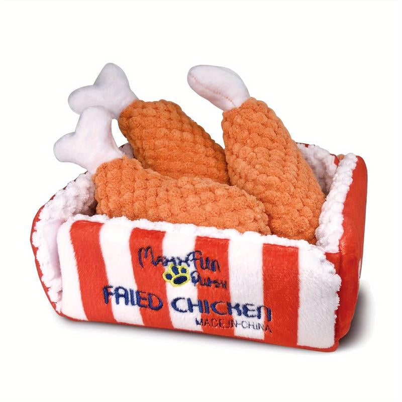 Fried Chicken Design Pet Plush Toy, 1 Set Interactive Dog Toy with Squeaker, Pet Stress Relief Game, Hide Treat Food Puzzle Toy for Medium to Large Dog, Valentine'S Day Gift