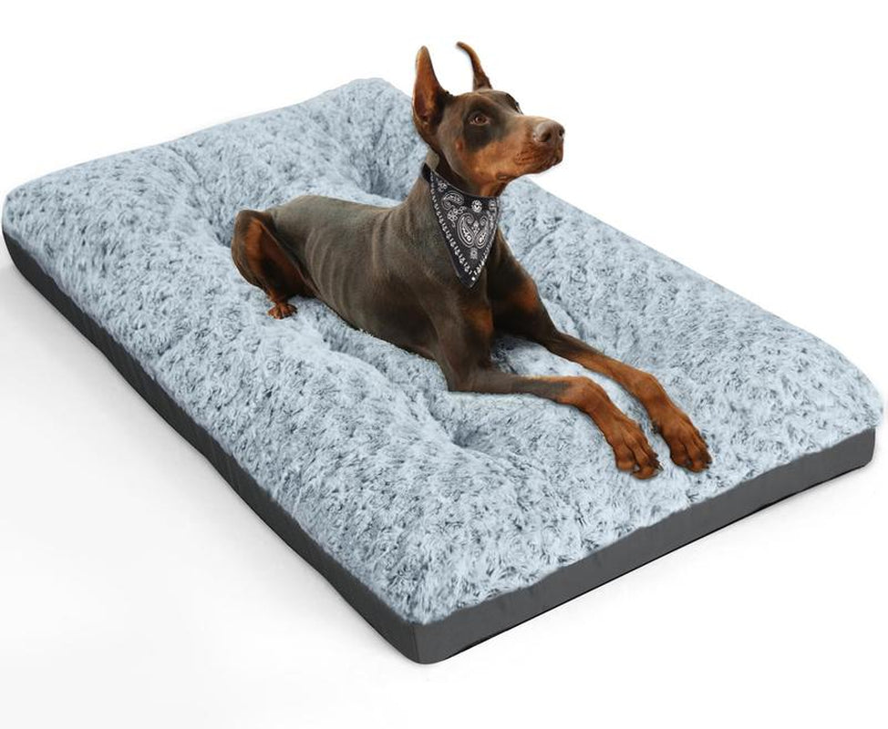 Deluxe Washable Dog Bed for Large Dogs Dog Crate Mat 36 Inch Comfy Fluffy Kennel Pad Anti-Slip for Dogs up to 60 Lbs, 36" X 23", Grey