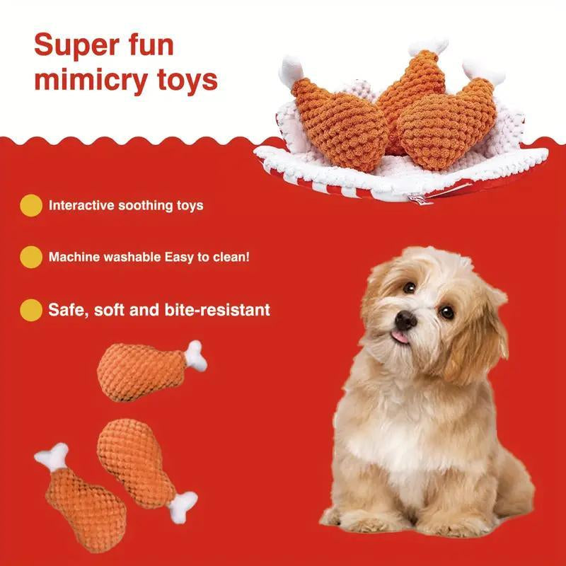 Fried Chicken Design Pet Plush Toy, 1 Set Interactive Dog Toy with Squeaker, Pet Stress Relief Game, Hide Treat Food Puzzle Toy for Medium to Large Dog, Valentine'S Day Gift