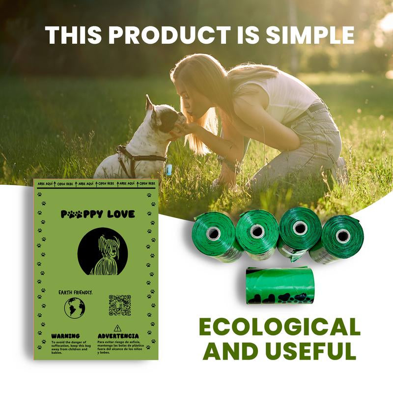 "Pooppy Love: Biodegradable Dog Poop Bag Rolls (270 Pcs, 9"X13"), Extra Thick (17 Micron), Leak-Proof, Unscented. Includes Dispenser and Clip. Ideal for Puppies and Dogs. Replacement Rolls for Pet Waste Management."