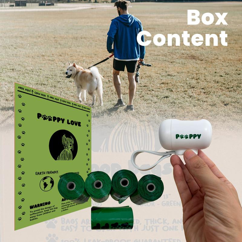 "Pooppy Love: Biodegradable Dog Poop Bag Rolls (270 Pcs, 9"X13"), Extra Thick (17 Micron), Leak-Proof, Unscented. Includes Dispenser and Clip. Ideal for Puppies and Dogs. Replacement Rolls for Pet Waste Management."